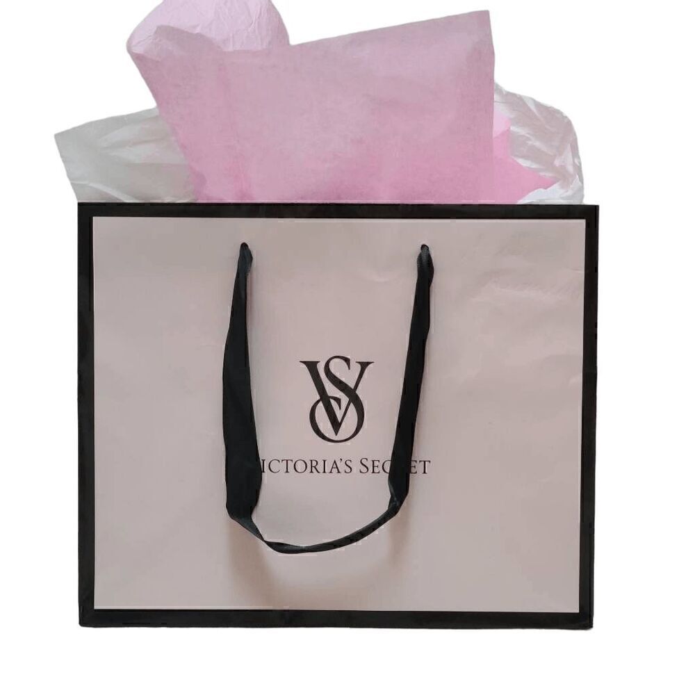 💗 VICTORIA'S SECRET Empty Paper Pink Shopping Gift Bag Cloth Handles w/Tissues